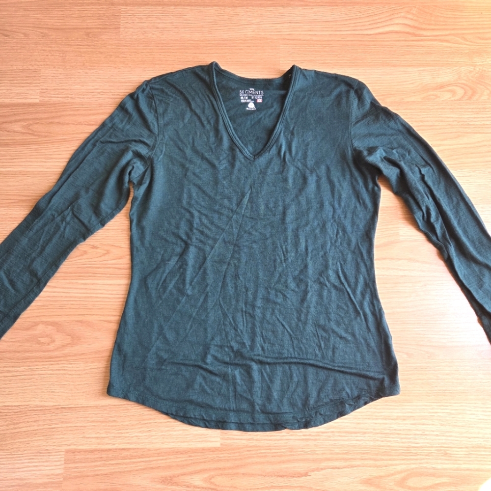 SEGMENTS 100% Merino Wool Dark Forest Green Long Sleeve Top